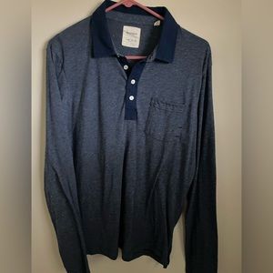 Billy Reid Blue Long Sleeve Trim Fit Speckled Polo Shirt Men's Size Large